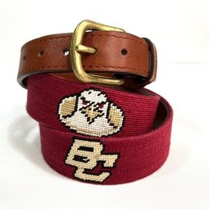 Mens SMATHERS & BRANSON Boston College Needlepoint Leather Belt 36 Baldwin Eagle